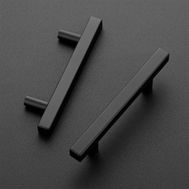 Ravinte 10 Pack 3-1/2 Inch Cabinet Pulls Black Sqaure Kitchen Cabinet Handles Black Cabinet Hardware Stainless Steel Drawer Pulls 6 Inch Overall Length with Mounting Template