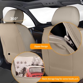 RAWAKORW Car Seat Covers Fit for Toyota Highlander 2008-2023 2024 2025 Faux Leather 2 Front Seat Waterproof Interior Accessories Seat Cover Cushion Vehicle Protector(2 Pcs Front Beige)