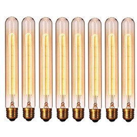 T30 Tubular Light Bulb, T185 25W 110V Amber Vintage Edison Bulb, E26/E27 Base, Dimmable Tubular Unique Decorative Filament Light Bulb for Chandelier Industrial Fixture Pendant, Pack of 8