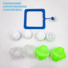 Turtle Aquarium Accessories, Tortoise Habitat Set with 1 Feeding Ring with Suction Cup 4 Nitrifying Balls and 4 Feeding Ball, Turtle Toys for Aquatic Turtles, Turtle Supplies