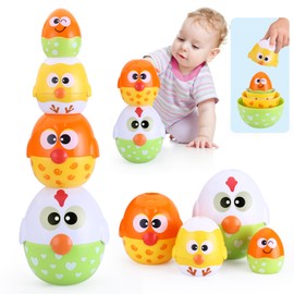 MOONTOY Chicken Toddler Easter Eggs Toys, Nesting Dolls Stacking Toys for Toddlers 1-3 Matching Shape Sorters Sensory Preschool Learning Baby Easter Basket Stuffers Gifts 6-12 12-18 Months, 1 Year Old