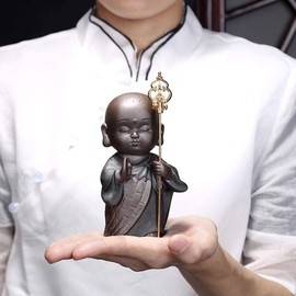 Pottery Palm Size Miniature Standing Statue of Bodhisattva Ksitigarbha Mini Cute Buddha Statue Jizo Water Children's Care Jizo Jizo Good Luck Figurine Feng Shui Car Figurine Tea Toy Object Lucky Charm Protection Prosperity Benefit