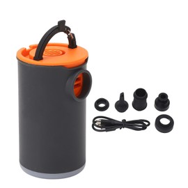 Mini Air Pump Illuminated USB Rechargeable Portable with 5 Air Nozzles Inflate Deflate Mini Pump for Inflatable Bed Sofa Black Orange