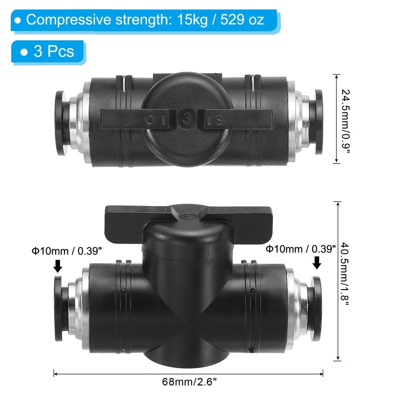 PATIKIL 3/8" Pneumatic Ball Valve, 2 Pcs Push to Connect