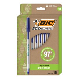 Lapicero Ecolutions Bic Punto Mediano 1.0 Mm 10 Pzas Azul Exterior Transparente