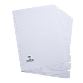 Elba A4 10-Part Card File Dividers, 1 Set White Tabbed Folder Dividers