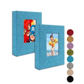 Small Photo Album 4x6 – Clear Pages, Linen Cover with Front Window, Pack of 2, Each Small Album Holds 52 Photos, Small Brag Book Photo Album for 4x6 Photos, Blue Fabric