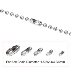 MECCANIXITY Ball Chain Connector Clasps, Stainless Steel Replacement Cord Connector Fit for 1.5/2/2.4/3.2/4mm Beaded Ball Chain, Silver Pack of 100