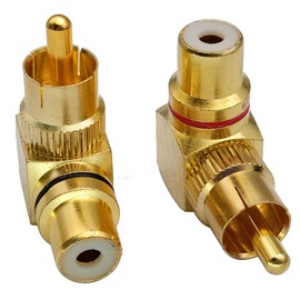 AAOTOKK 90 Degree RCA Adapter, Gold-Plated Right Angle RCA Male to RCA Female Audio AV TV Adapter Metal Connector (2 Pieces/1bis1)