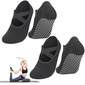 KOOOGEAR 2 Pairs Non Slip Yoga Pilates Socks,Womens Yoga Grip Socks for Ballet, Pilates, Hospital, Home, Barre,Size UK 4-7