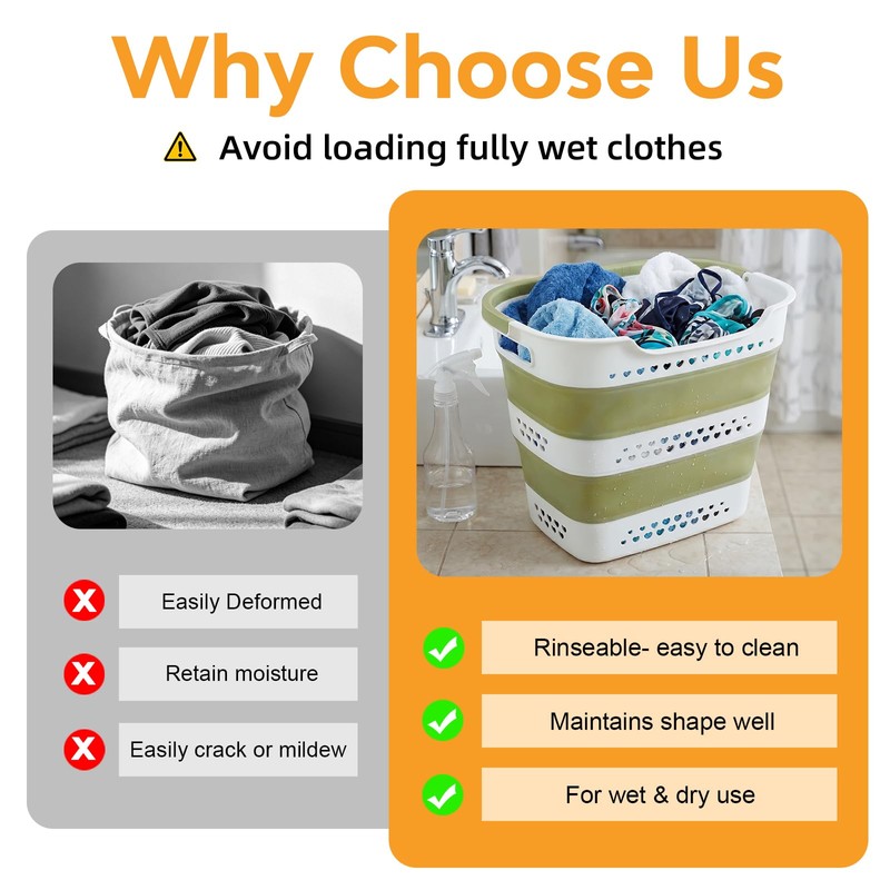 2 Pcs 42L/11.2 Gal Collapsible Laundry Basket - Foldable Plastic