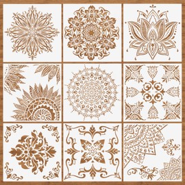 9 Pack(12x12 Inch) Large Mandala Stencils, Reusable Stencils for Painting Template Stencils Painting DIY Painting Art Scrapbook on Wood, Floor, Wall, Tile
