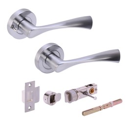 HANDLEZONE® Zena Privacy Lever On Round Rose Door Handles, with Bullet Privacy Latch, for Bathroom, Toilet, WC Doors, 1 Set - Satin Chrome