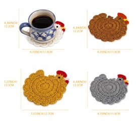 Cute Coasters in Chicken Shapes, Set of 4 Crochet Coasters for Desks and Coffee Tables, Handmade Coasters for Drinks with Farmhouse Charm