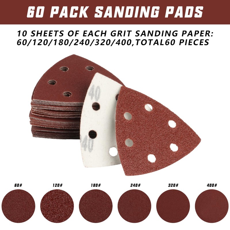 60 Pieces Sanding Discs Pads, 6 Holes Hook and Loop