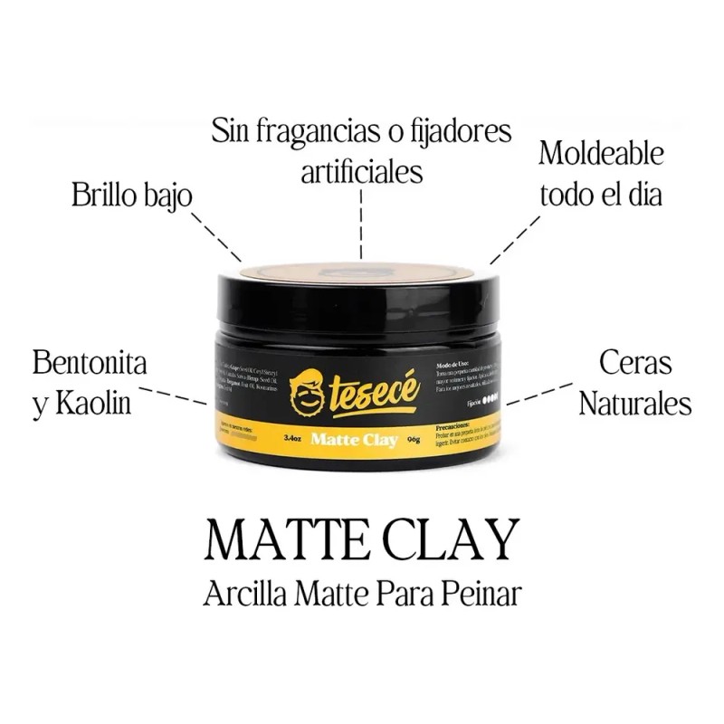 Cera Matte Clay Tesecé | Fijacion Alta Moldeable Sin Brillo