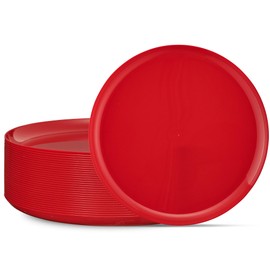 PLASTICPRO 30 Pack 10.7'' Christmass Red Plastic Party Plates Edge Collection Premium heavyweight Elegant Disposable Tableware Dishes