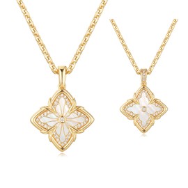 GNIRTSI Gold Necklace for Women Clover Pendant Gemstone Cubic Zirconia 14K Simple Thick Chain Trendy Lucky Jewelry - White Mother of Pearl