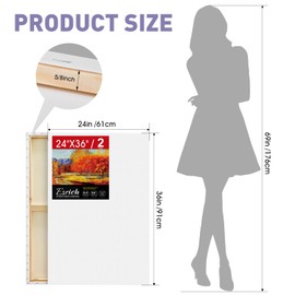 ESRICH Stretched Canvas for Painting 24x36 Inch, 2 Pack Large Canvas for Painting, Primed Acid-Free Cotton Blank Canvases 24x36 Inch, Large Painting Canvas for Oil Paint,Watercolor,Acrylic Paint.