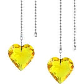 Hyamass 2 Pack Crystal Heart Prism Ceiling Fan Pull Chain Extender - Decorative Crystal Pendants with Ball Chain Connectors for Fan Light Chains (Replacement Pull Chains) (Yellow)