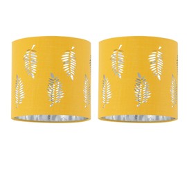 Set of 2 Ochre Yellow Table Lamp Shades, Lampshades for Table Lamp or Bedside Light, Fern Leaf Cut Out Design, Diameter 15cm