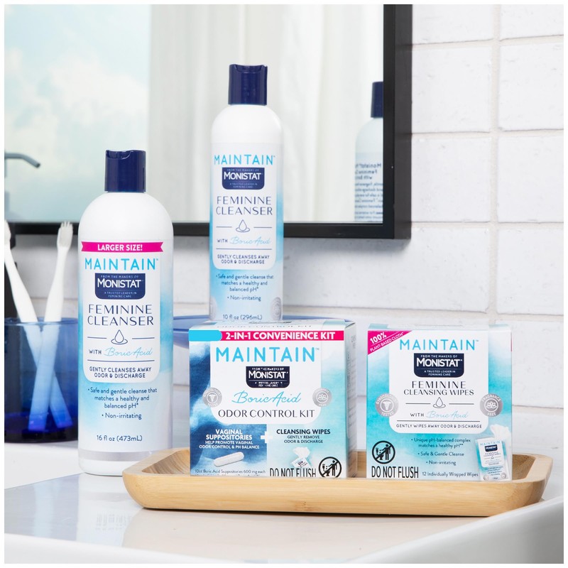 Monistat Maintain Boric Acid Feminine Wipes, Fragrance-Free, Non-Irritating and pH-Balanced