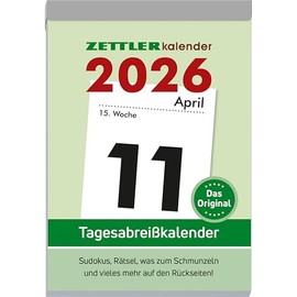 Tagesabreißkalender XXL 2026 - 9,9x14,3 cm - 1 Tag auf 1 Seite - mit Sudokus, Rezepten, Rätseln uvm. auf den Rückseiten - Bürokalender 313-0000