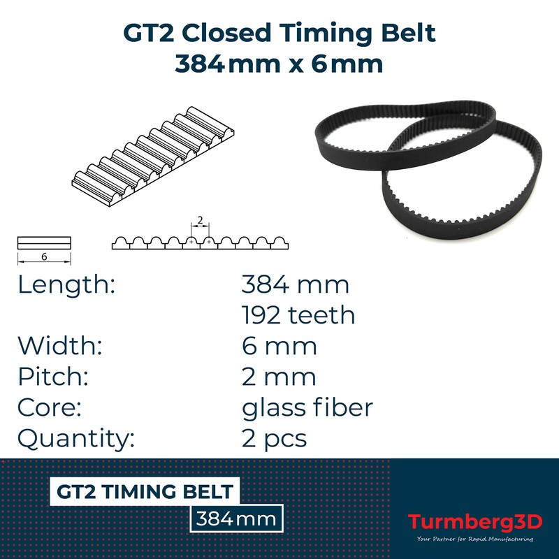 GT2 Closed Timing Belt 6 mm Wide, 2 pieces each