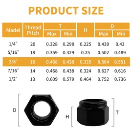 MateIJS 30Pcs 3/8-16 Black Nylon Lock Nuts, 304 Stainless Steel Nylon Insert Locknuts, A2-70 Grade Hex Nylock Nuts, Black Oxide Coarse Thread for Automotive & Machinery