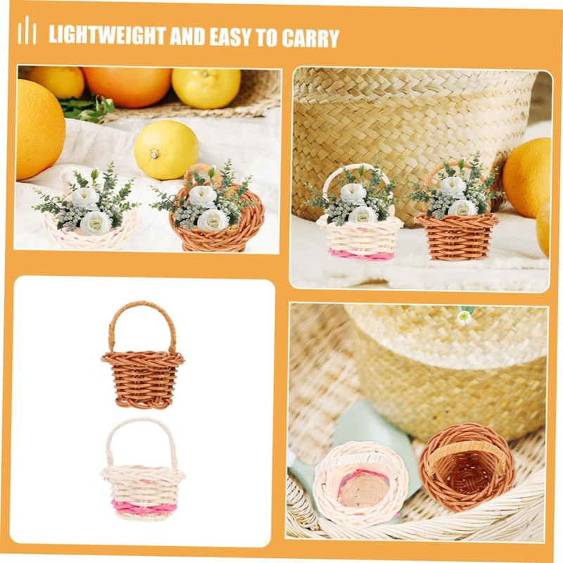 OSALADI 8pcs Tiny Rattan Hand Baskets Mini Picnic Baskets for