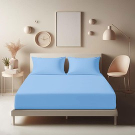 Aspire Homeware Double Fitted Sheet - 25 cm Deep Hotel Quality (Light Blue) Bed Sheets - Soft & Breathable Fitted Bed Sheets Double - Anti-Wrinkle Easy Care Fitted Sheets