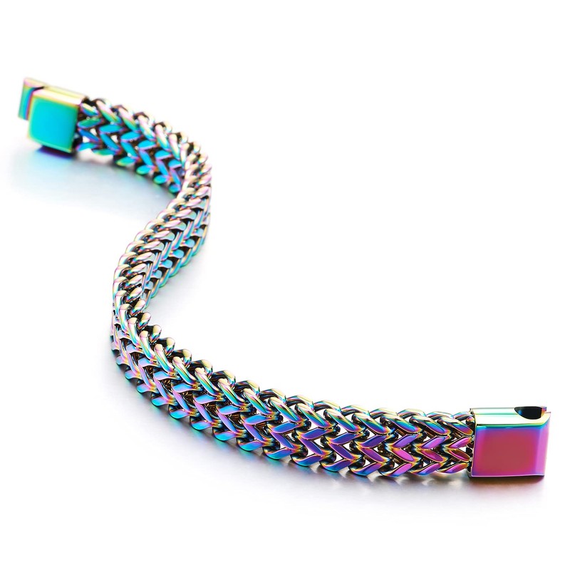 Minimalist Mens Steel Oxidized Rainbow Double Franco Link Curb Chain