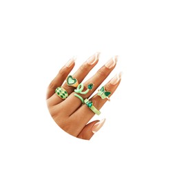 5 Pcs Emerald Rings Set for Women Open Stackable Rings Heart Stacking Rings Aesthetic Midi Rings Set Jewelry for Girls