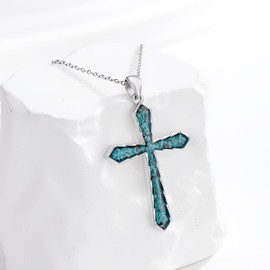 KoyeKei Religious Cross Necklace for Women 925 Sterling Silver Turquoise Cross Pendant Necklaces Christian Jewelry Faith Mothers Day Easter Gifts for Mom