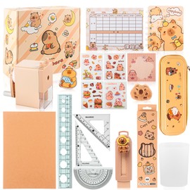 TIVUNORON Capybara Stationery Set, Cute Stationery Gift Set with Gift Box, Capybara Pencil Case, Pencils, Rulers, Pencil Sharpener, Spiral Notebook and More School Supplies