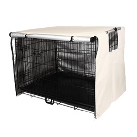 Double Door Dog Crate Cover Wire Dog Cage Cover Waterproof Durable Lightweight 420D Polyester Pet Kennel Cover Indoor Outdoor Protection Cage Covers for Dog Crates Beige 36 inches