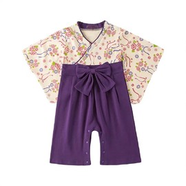 Baby Girl Kimono Romper Japanese Costumes Hakama Coverall Infant Samurai Outfits, Dark Purple, XXL(100)(3-4Year)
