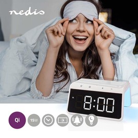 Nedis Alarm Clock Wireless Charging | Qi Certified | 5/7.5/10/15 W | USB-A Plug | Night Light | 2 Alarm Times | Snooze Function