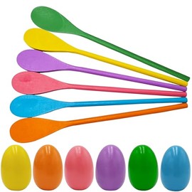 Chochkees 12-PCS 6 Wooden Easter Eggs and 6 Wooden Spoon Race Game Set, 6 Sets, Multi-Player Carnival Game for Kids & Family Activity Holiday Outdoor Yard Easter Egg Hunt Birthday Party Lawn Games