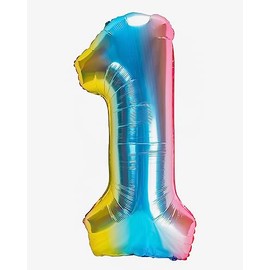 Party Kawaii 32 inch Giant Number Helium Foil Birthday Party Balloons Rainbow Gradient Color (Rainbow Gradient Number 1)
