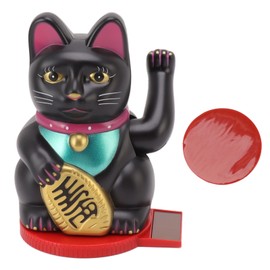 Solar Energy Powered Wealth Welcoming Cat with Waving Arm 6 Inch Lucky Money Cat Decoration for Home Car Office Black