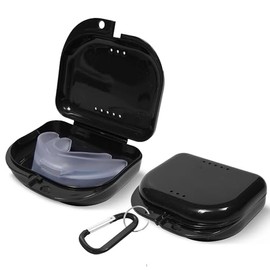 Estuche de retención dental con orificios de ventilación, contenedor de protección bucal, funda de alineación transparente delgada para el hogar - (negro)