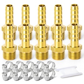 TAILONZ PNEUMATIC Brass Hose Barb Fitting -8mm Barb to 1/2 Inch Male BSP Adapter（Pack of 10）