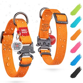 WAUDOG Waterproof Dog Collar - Adjustable Dog Collar for Large Dogs, Small and Medium Dogs - Heavy Duty Dog Collars with Durable Metal Clasp and QR Dog Tag - Boy & Girl Dog Collars (Orange)
