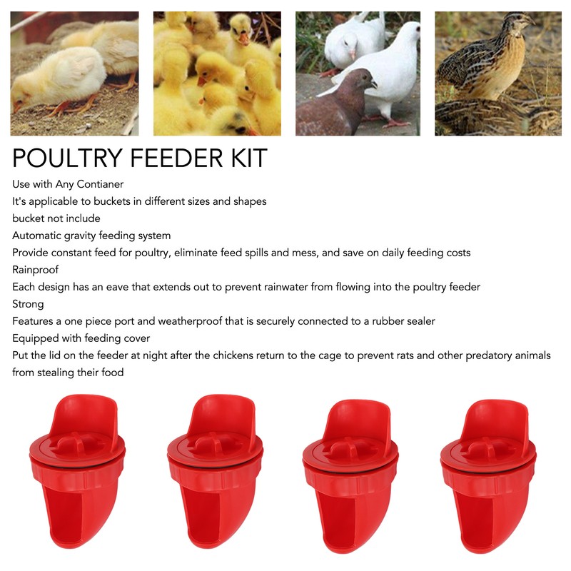 4 Sets DIY Chicken Feeder Rain Proof Poultry Feeder Port