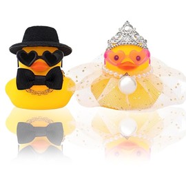 Saituo Home Pack of 2 Squeaky Duck Ornaments Bath Duck Gazrock Rubber Duck Lucky Charm Wedding Gifts for Bride and Groom Figurines Decoration Wedding Gift Wedding Bride and Groom