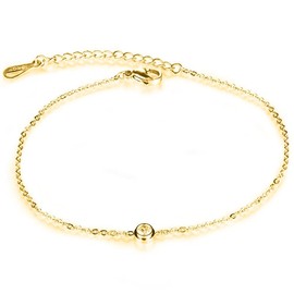 Kim Johanson Love Stainless Steel Women's Anklet in Gold with Zirconia Stones and a Strong Lobster Clasp Including Jewellery Bag, Stainless Steel, Cubic Zirconia