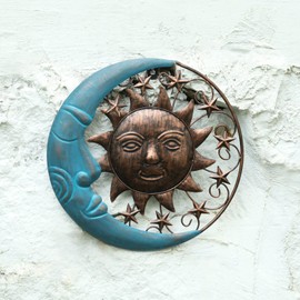VCUTEKA Sun Face Metal Wall Art Decor Outdoor Sun Moon Patio Garden Fence Deck Yard Pool Wall Sculpture Decoration for Living Room Bedroom Colorful