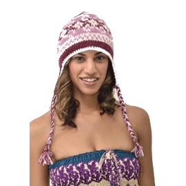 Hand Knitted 100% Merino Wool Ear Flap Snowboard Ski Chullo Peruvian Style Nepal Himalayan Sherpa Earflap Fleece Lined Winter Beanie Hat