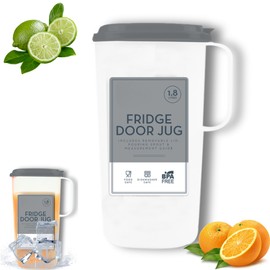 Fridge Door Jug -1800L, L24 x W15.5 x D9cmTranslucent White with Removeable Charcoal Lid | Includes Pouring Spout and Measurement Guide | BPA-Free Plastic, Dishwasher Safe Leak Proof